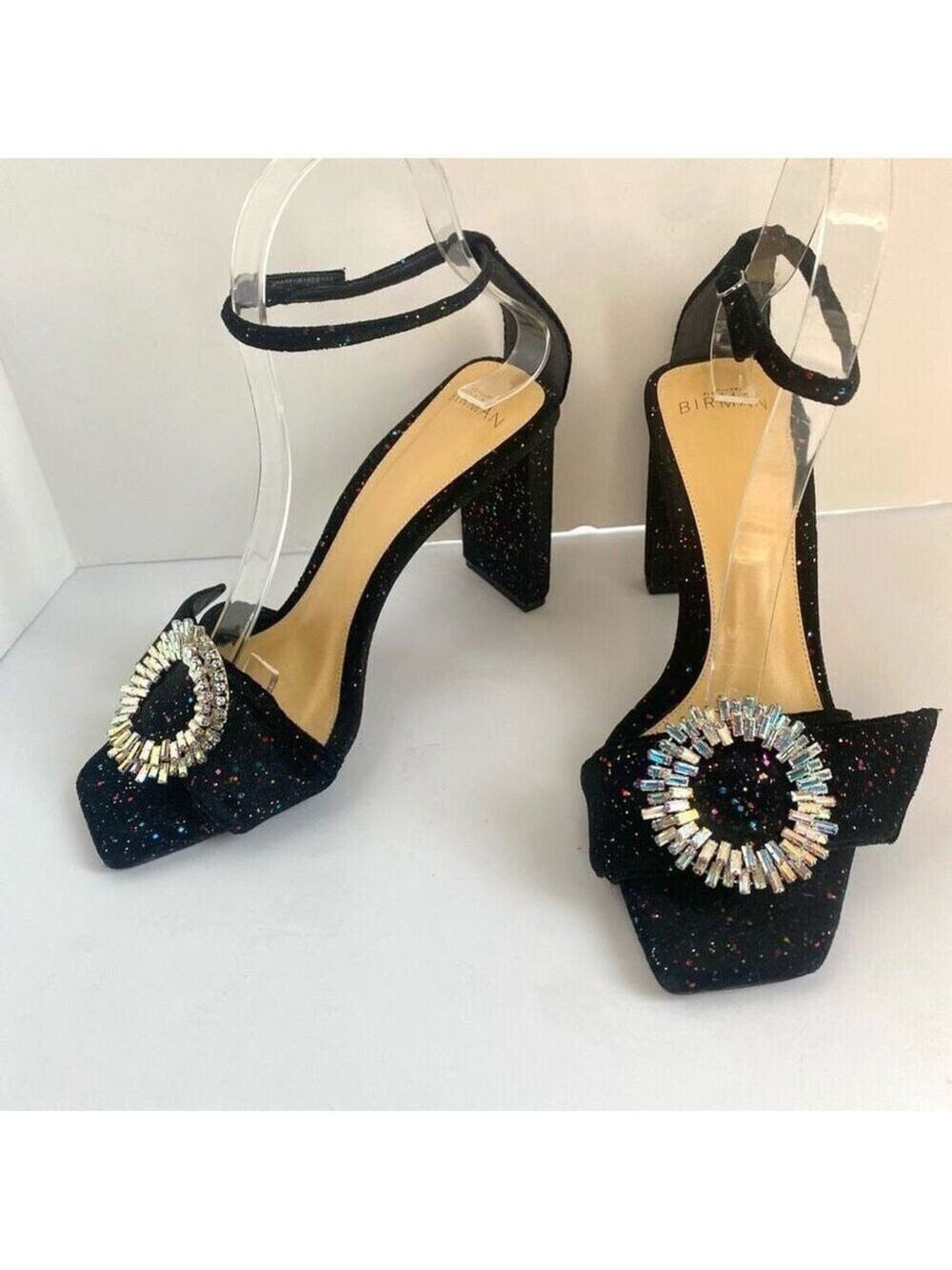 Alexandre Birman Madelina Sandals Black Suede Heels Crystals Sz 6.5 M (EU 37)